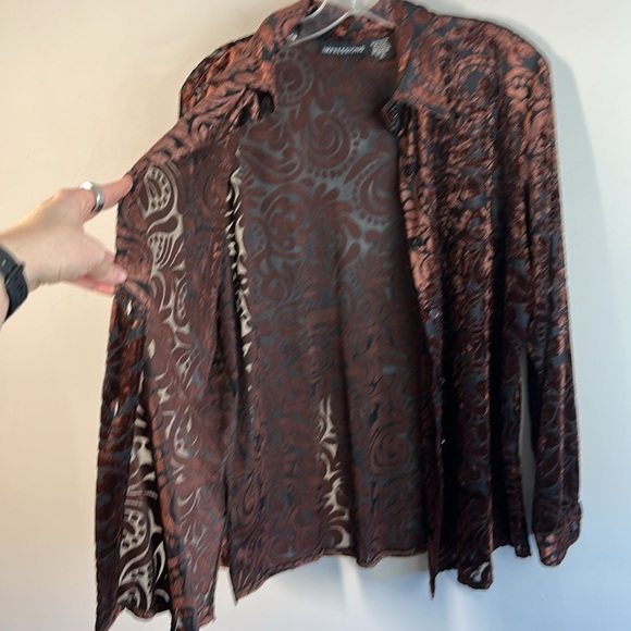 Impressions Brown Velvet Burnout Button Front Top Size XL Fairycore Whimsigoth - Picture 14 of 16